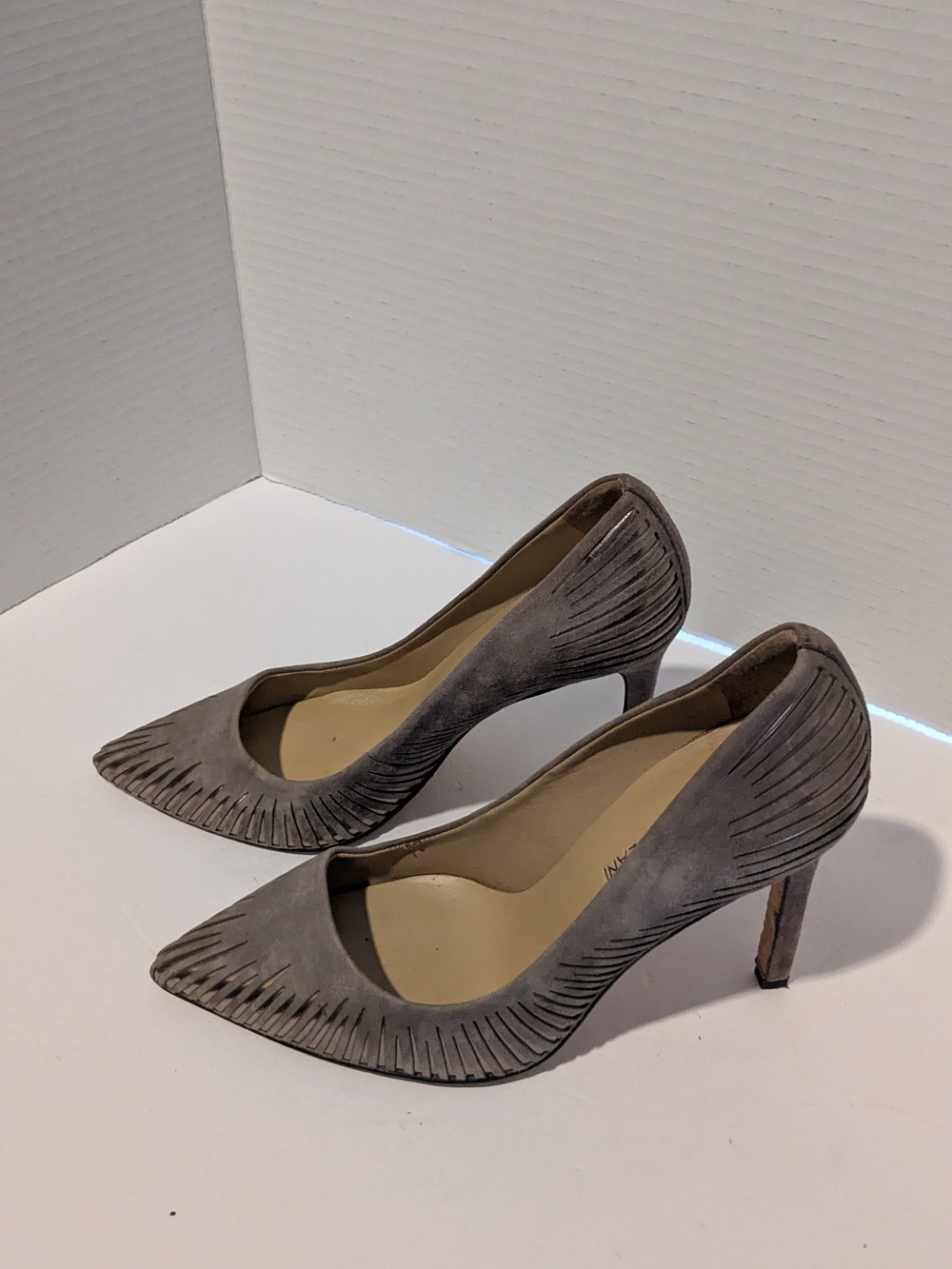 Women's Gray And Gold Suede Pointed-Toe High Heels